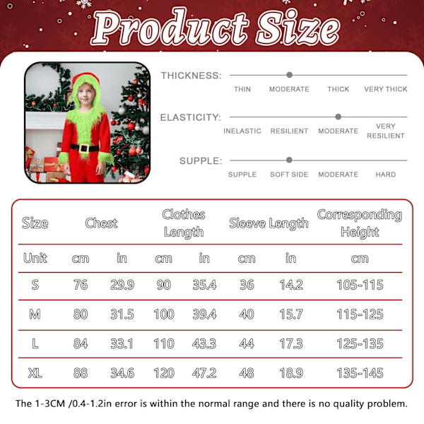 Grinchen Kostymset Barn Grinchen Julfest Cosplay Kläder 135-145cm