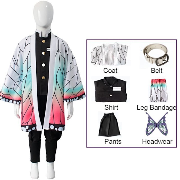 Demon Slayer Cosplay Kostym Barn Flickor Pojkar Kimetsu No Yaiba Nez o Kläder Kochou Shinobu Suit 110cm