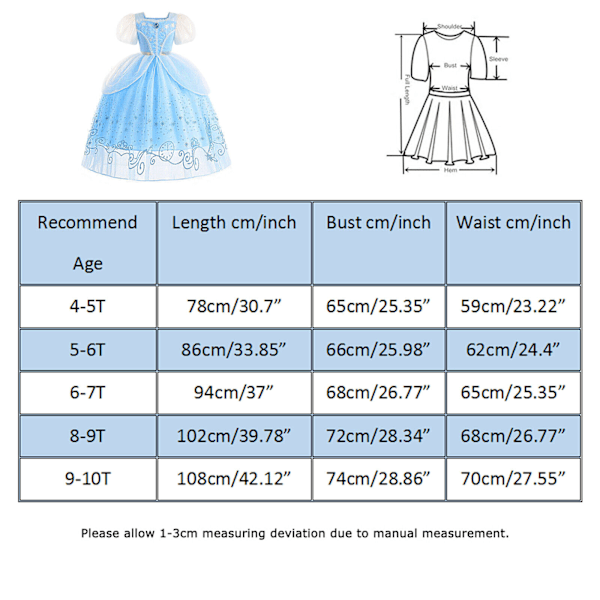Flickor Prinsessa Askungen Maskerad Party Kostym Cosplay Outfit Barn Present Only Dress 3-4 Years