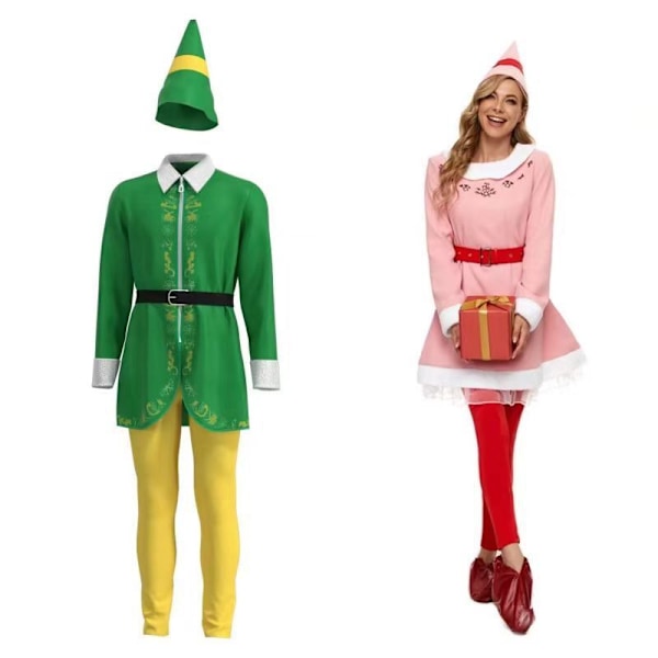 Barn Vuxna Buddy the Elf Kostym Tomtefest Cosplay Maskeradkläder~ 2 pairs of stockings One Size