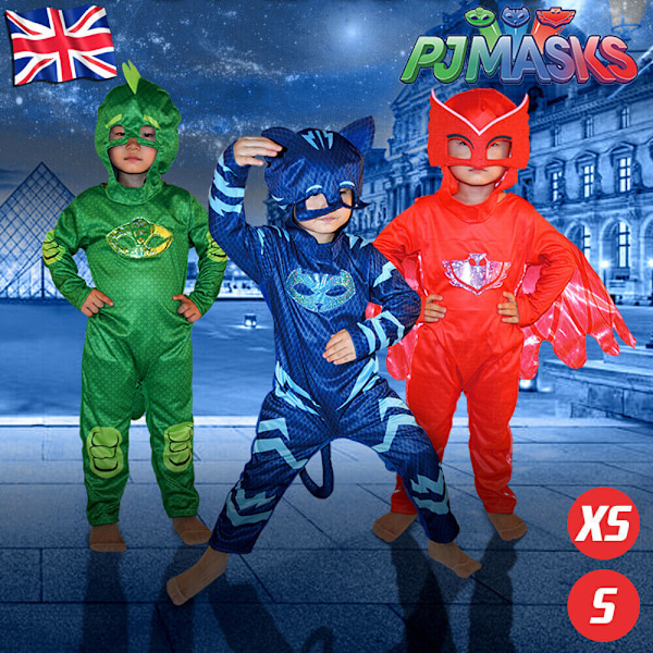PJ Masks Kostym Pojkar Flickor Superhjälte Barn Maskerad OFFICIELL Utrustning Gekko  Cape+Mask One Size