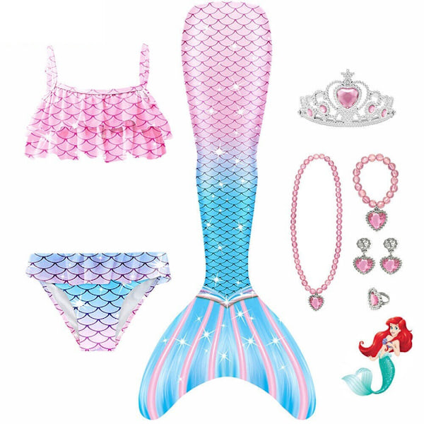 Flicka Sjöjungfru Svansar Simning Barn Cosplay Kostymer Halloween Sjöjungfru Baddräkt Set KH17 150cm