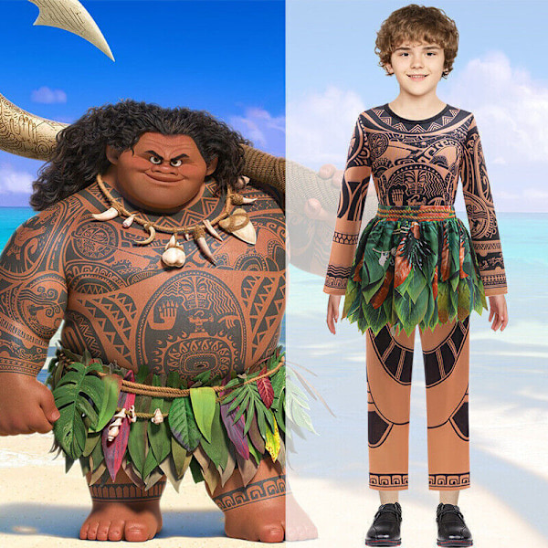 Pojkar Moana Maui Cosplay Tatuering Kostym Halloween Cosplay Maskeradkostym gt; lt;- 140cm (9-11Y)
