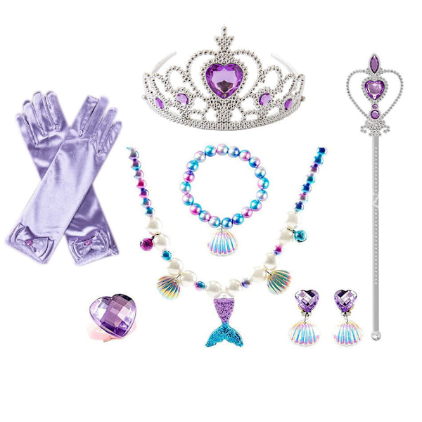 Lilla Sjöjungfrun Ariel Prinsessdräkt Barn Utklädnad Flickor Cosplay Födelsedagsfest Only Accessories 7pcs One Size
