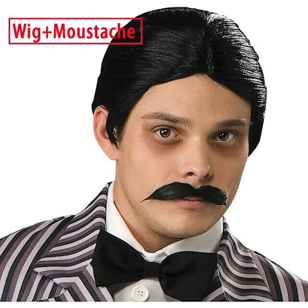 Wednesday Addams Kostym Morticia Maxiklänning Långärmad Herr Gomez Cosplay Wig+Moustache One Size