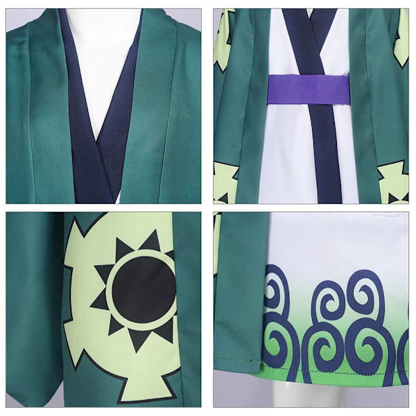 Anime One Piece: Barn Roronoa Zoro Cosplay Zoro Kimono Robe+bälte+foder set 130