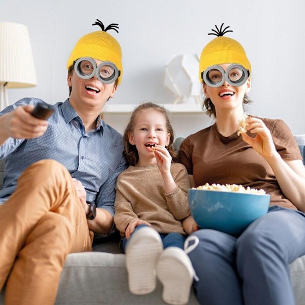 Vuxna Barn Cosplay Minions Kostym Mössa Handskar Glasögon Maskerad Jul C Set(Cute Hat+Glasses+Gloves) One Size