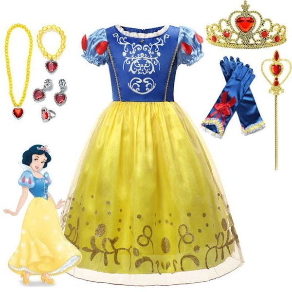 Snövit Cosplay Flickor Deluxe Prinsessklänning Smink Party Halloween Kostym Only Wig One Size