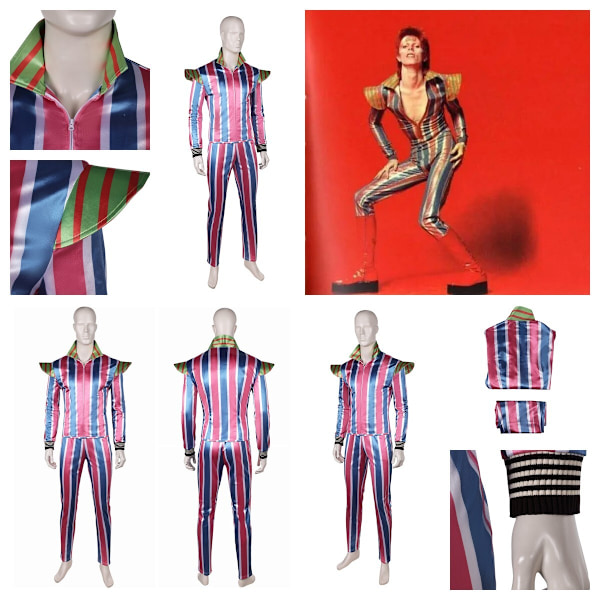 David Bowie: Ziggy Stardust Cosplay Retro 70-tals Mode Randig Jacka+Byxor Set Men M
