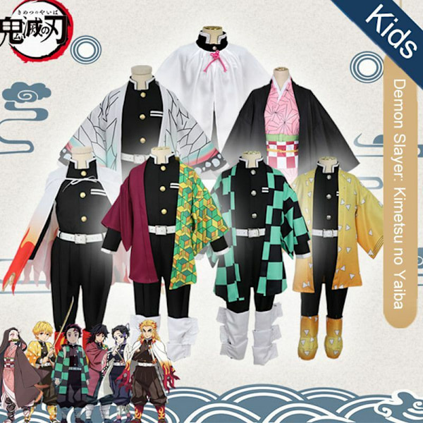 Demon Slayer Cosplay Kostym Barn Flickor Pojkar Kimetsu No Yaiba Nez o Kläder Red XS