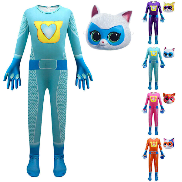 Barn Söta SuperKattungar Katt Cosplay Kostym Pojkar Flickor Jumpsuit Mask Party Outfit Rose Red 110(4-5 Years)