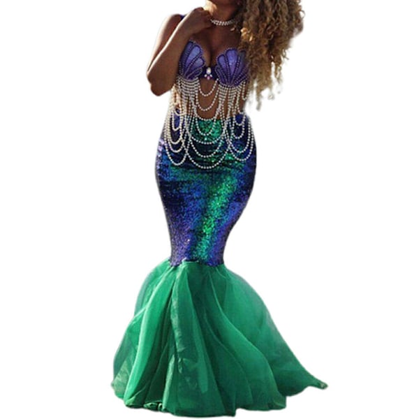 Vuxen Dam Cosplay Sjöjungfru Svans Full Kjol Kostym Maskerad Party Maxi Present Blue M = UK/AU 10 = EU 36