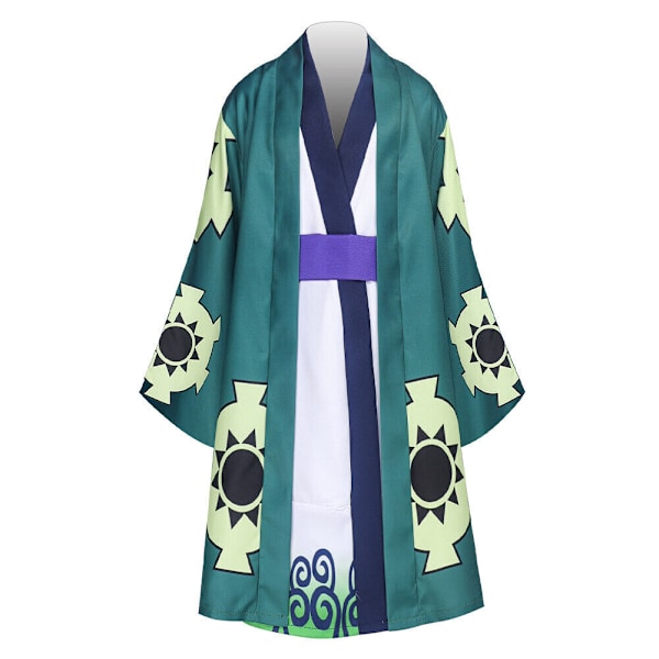 Anime One Piece: Barn Roronoa Zoro Cosplay Zoro Kimono Robe+bälte+foder set 150