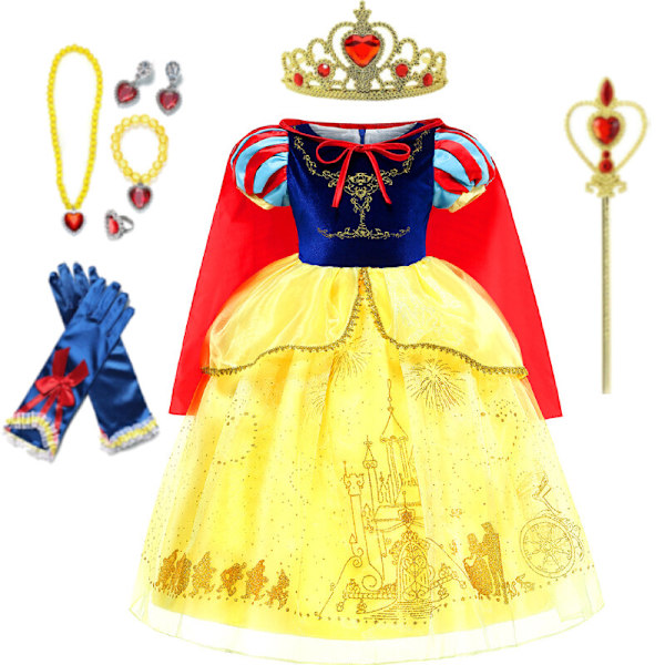 Snövit Klassisk Kostym Flickor Karneval Rollspel Prinsessklänning Cosplay Barn Dress+Accessories 3-4 Years (110cm)