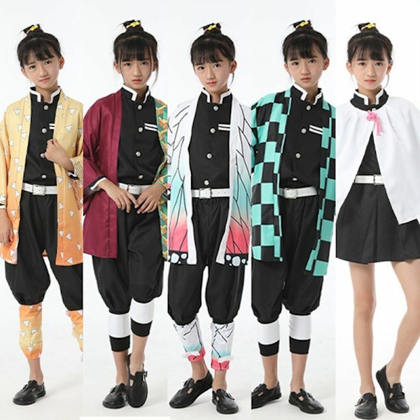 Demon Slayer Cosplay Kostym Barn Flickor Pojkar Kimetsu No Yaiba Nez o Kläder Red XS