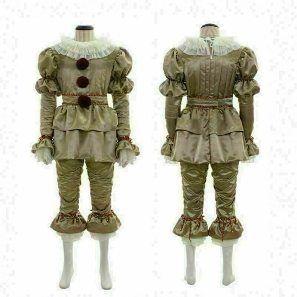 Vuxen Clown Kostym Män Pennywise Outfit Cosplay Stephen King Set Halloween Kostym Golden Tag M