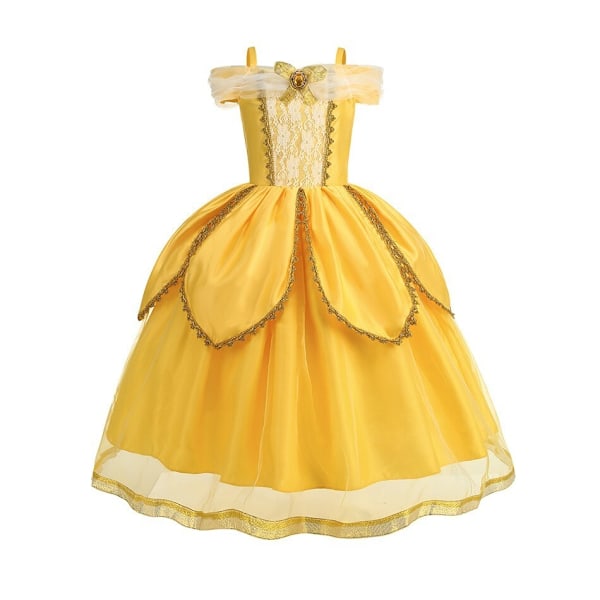 Flickor Barn Belle Klänning Skönheten och Odjuret Fancy Prinsessa Fest Kostym Cosplay Wig 110CM 3-4Years