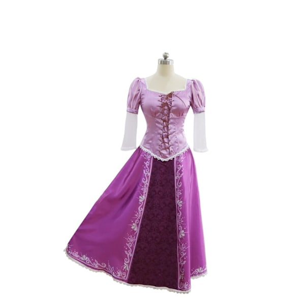 Vuxen Rapunzel Cosplay Kostym Kläder Halloween Karneval Party Aftonklänning M