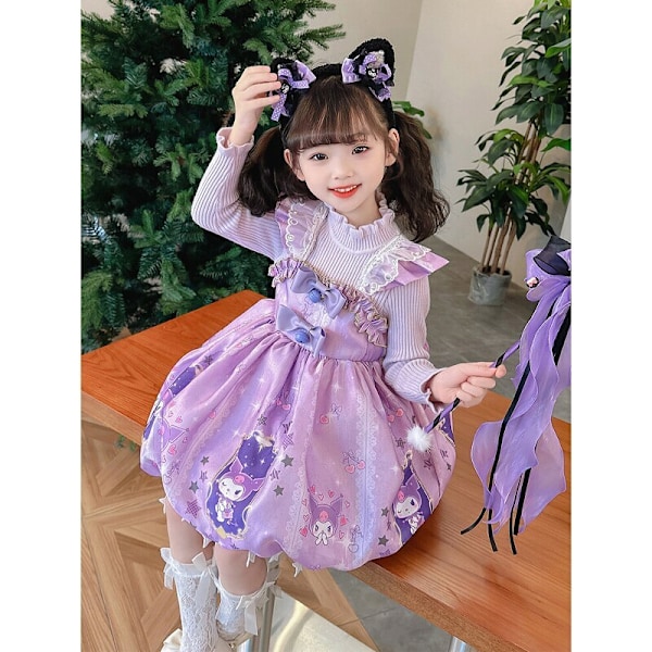 Kuromi Barn Spets Prinsessklänning Maid Outfit Cosplay Kostym Halloween derffd-1ol 110cm