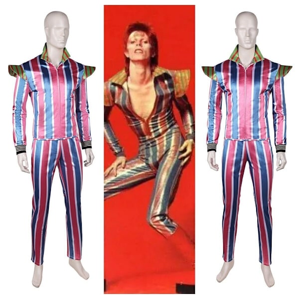 David Bowie: Ziggy Stardust Cosplay Retro 70-tals Mode Randig Jacka+Byxor Set Men M