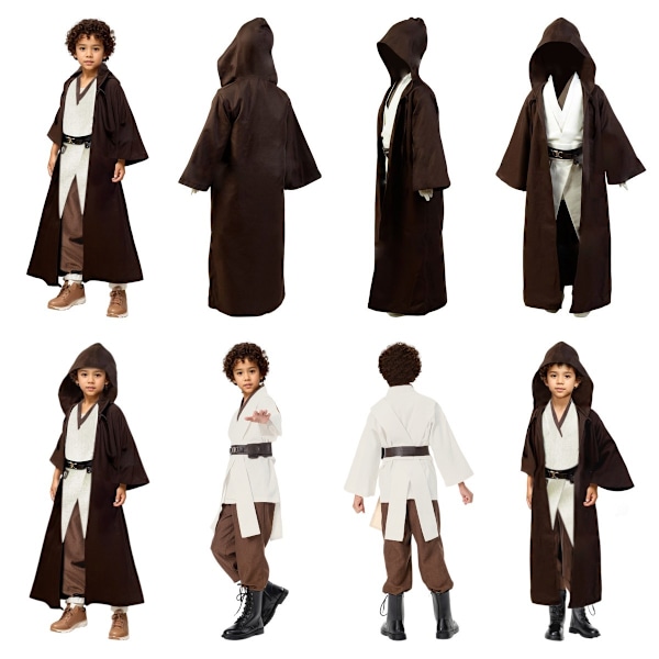 Star Wars Obi Wan Kenobi Cosplay Kostym Jedi Pojke Kappa Tunika Huvförsedd Komplett Dräkt Boy M