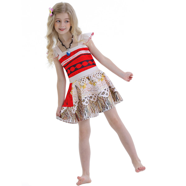 Moana Prinsessa Flickor Utklädnings Cosplay Födelsedagsfest Kostym Klänningar Dress+Accessories 8-9 Years(130cm)