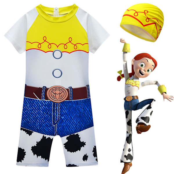 Pojke Flicka Jessie Baddräkt i Ett Stycke Cosplay Kostym Badkläder Badmössa Outfit 100/3-4Y