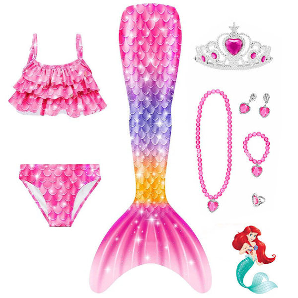 Flicka Sjöjungfru Svansar Simning Barn Cosplay Kostymer Halloween Sjöjungfru Baddräkt Set CX12 140cm