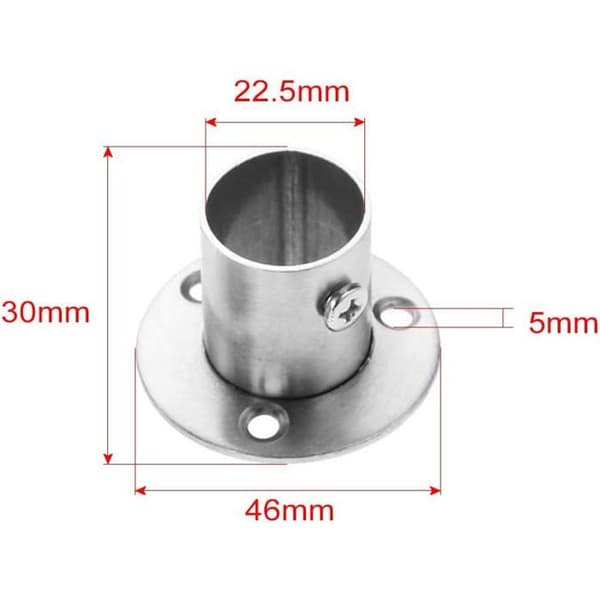 22 mm garderobstångsfästen - rostfritt stål - väggmonterade - silver