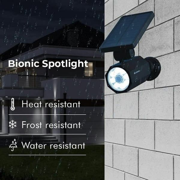Bionic Spotlight Deluxe Solcellelampe - Bevægelsessensor - Vandtæt - Frostbestandig
