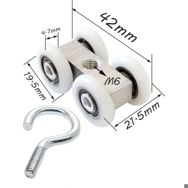 Skyvedørsruller, sett med 4 - 42 x 21,5 mm - Flere farger - Dusjtilbehør