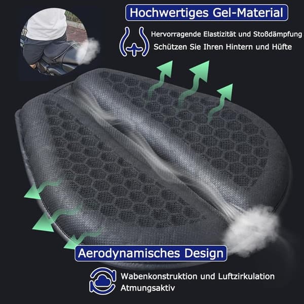 Foldable Gel Motorcycle Seat Cushion, Large 3D Honeycomb Structure for Shock Absorption and Ventilation, Suitable for Long Rides.
