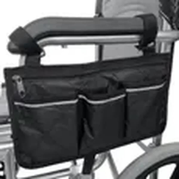 Opbevaringstaske med flere lommer til kørestolens armlæn (sort) - JIA