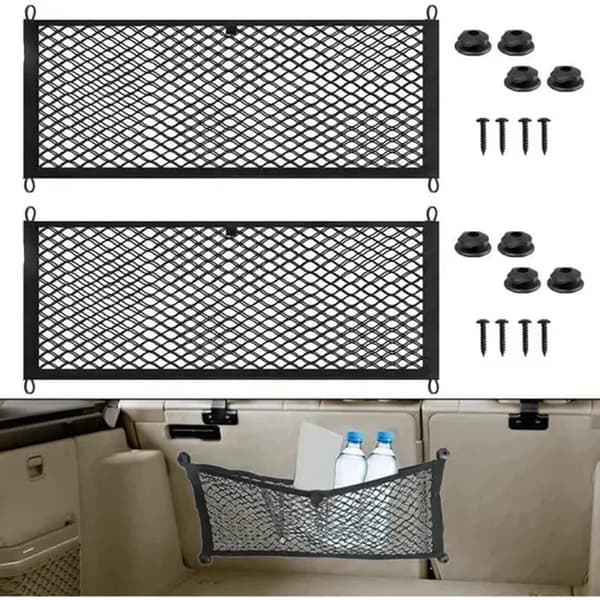 2 overdimensionerede 60x25 cm opbevaringsnet til bil, autocamper, båd, justerbar elastisk netpose med skruer