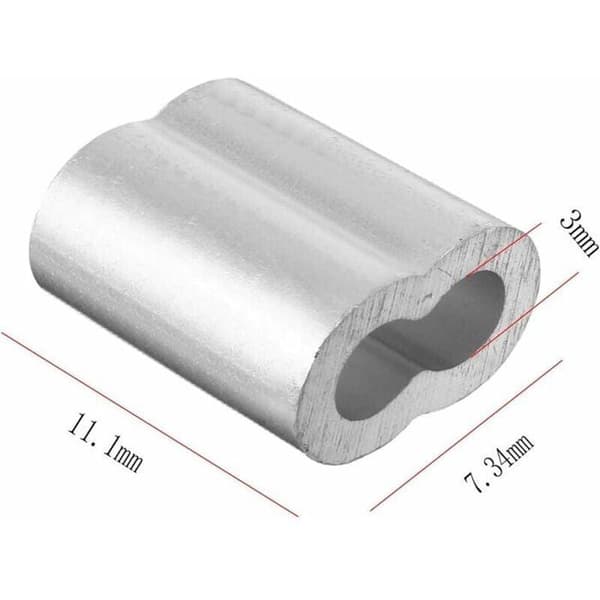 50 stk. dobbelt aluminium kabelkrympeklips til 3 mm stålkabler, sølv, HAND SPINNER