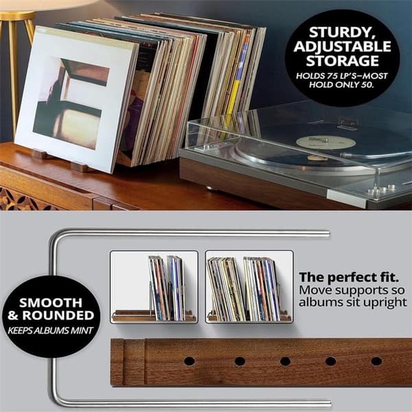 Opbevaringsstativ - LP-opbevaringssystem - CD/DVD-opbevaringssystem - CD-stativ - LP-skab - Vinylholder - Valnøddetræ - Vinylopbevaringssystem – LP-skab -