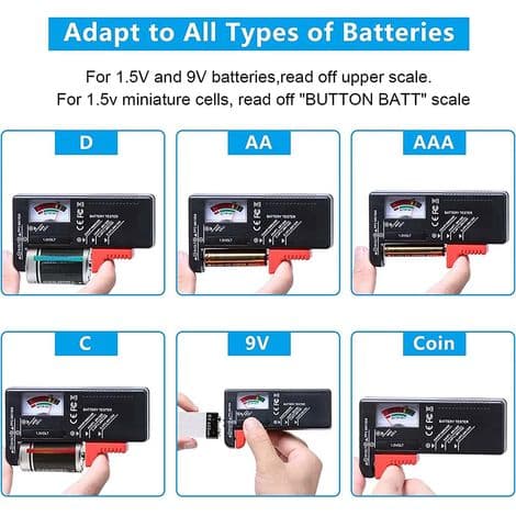 Universal batteritestare, digital batteritestare, för AA AAA CD 9V knappcellsbatterier 1,5V batterispänningskontroll