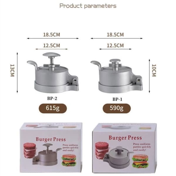 Hamburgerpresse - BP-1 - Lager 1/4 lb til 3/4 lb burgere - Sølv - Hvit - 4 tommer Sølv
