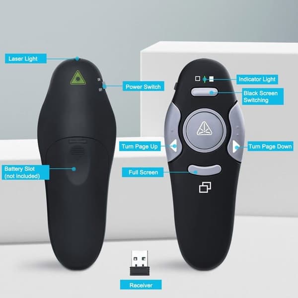 Præsentationsklikker - Trådløs model - Rød laserpointer - 30m rækkevidde