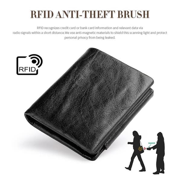 RFID-säker läderplånbok för män - Trippelvikt & Slim Black