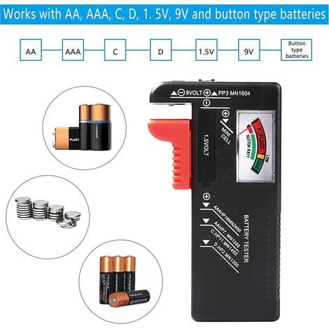 Universal batteritestare, digital batteritestare, för AA AAA CD 9V knappcellsbatterier 1,5V batterispänningskontroll