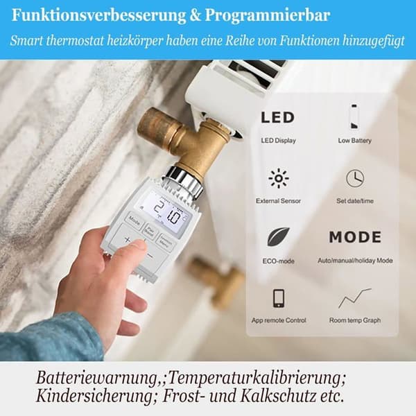 Smart Tilsluttet Termostatisk Radiatorventil Hoved, Intelligent Programmerbart WiFi Tilsluttet Termostatisk Radiatorventil Hoved