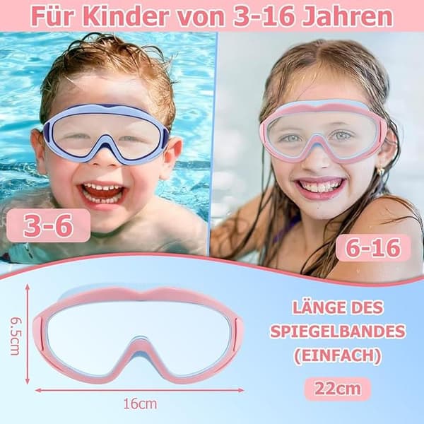 2 dele børnesvømning, til børn, 2 dele børnesvømmebriller med UV-beskyttelse, ørepropper, til 3-15 år