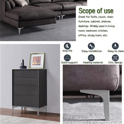 Sæt med 4 moderne trekantede møbelben i metal til garderobe, sofa, stol (17 cm)