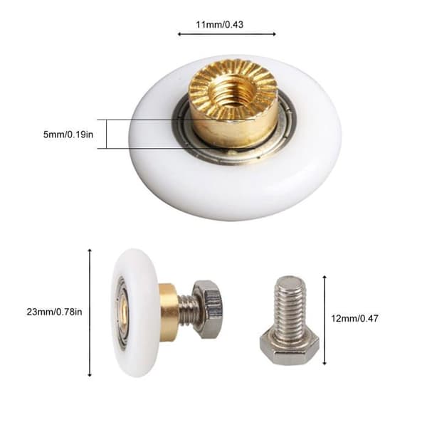 Dusjdørrull, dusjdørhjul, skyveruller for dusjdører, 4 stk (23mm)