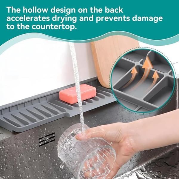 Sink Mat Splash Guard - Faucet Mat Drying Rack - Countertop Protector - Foldable Silicone Design - 45 x 15 cm - Grey