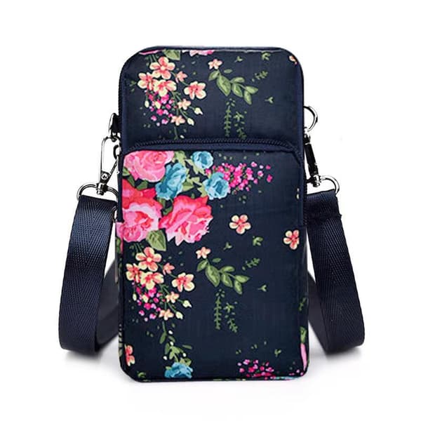 Multifunctional Bag for Large Screen Phone and Accessories with Adjustable Strap Rose flower Pattern