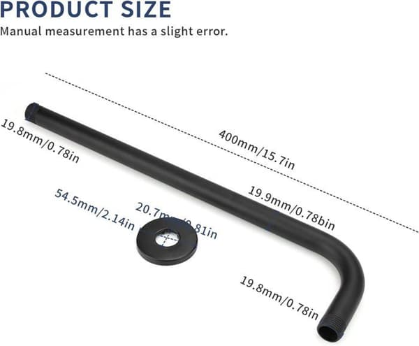 Dusjarm, 40 cm rund dusjhode-arm, veggmontert baderomstilbehør for dusjhode, rustfritt stål (svart)
