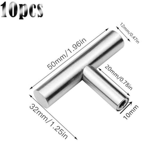 T-formede greb - skabsgreb - skabsrenovering - børstet stål - 10-pak, 50mm - sølv