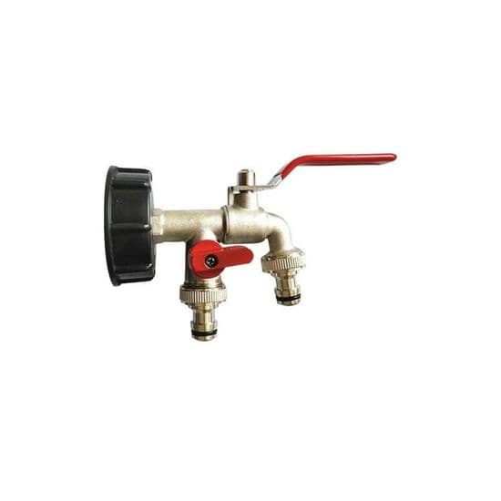 Dobbelt havehane, IBC-adapter - Messing - Flere farver - 1000 liter
